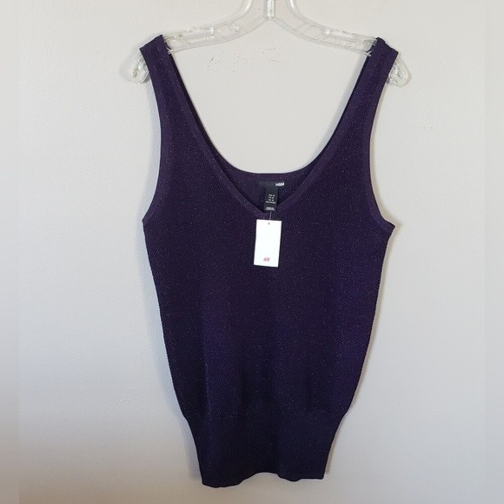 NWT H&M Purple Sparkle Knit Sleeveless V Neck Tank Size Medium